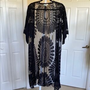 Rebellion Black and White Flutter Sleeve Resort Coverup